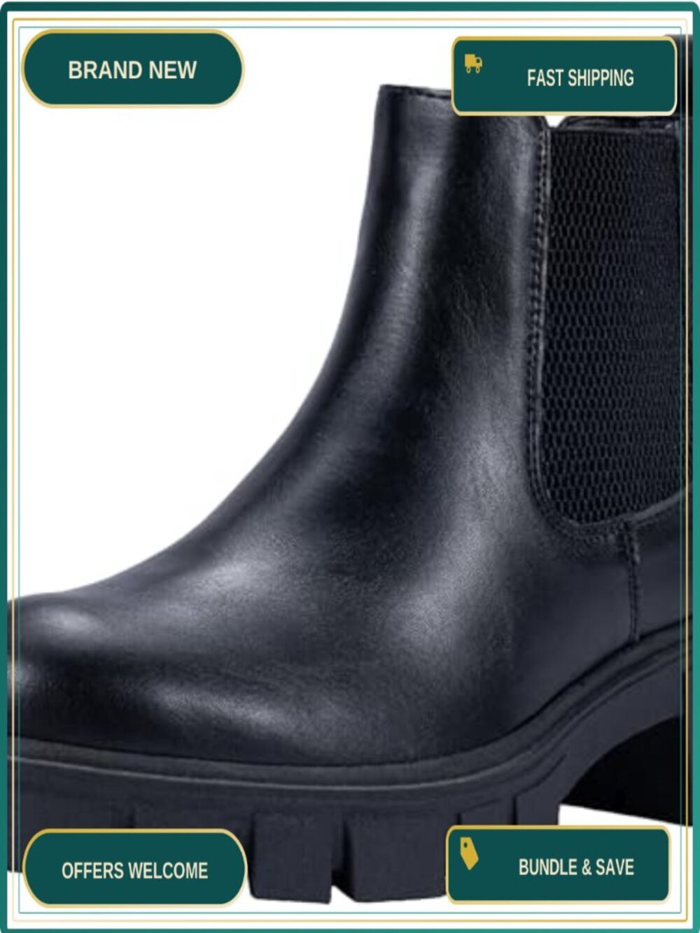 Women's Chunky Platform Chelsea Ankle Boots, Slip On Faux Leather